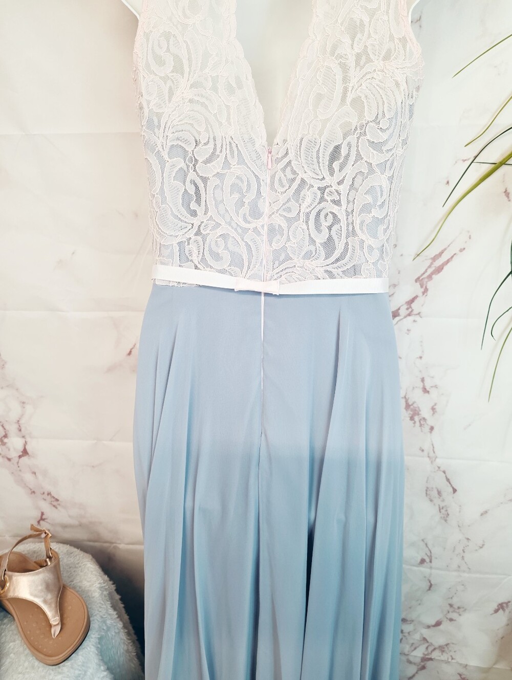After Six Light Blue Lace Bodice Maxi Dress Formal Prom Bridesmaid Gown Size 6 - Picture 8 of 9